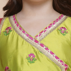 Alternative view of Bright Lemon Embroidered Angrakha Kurta with Trousers set With Dupatta